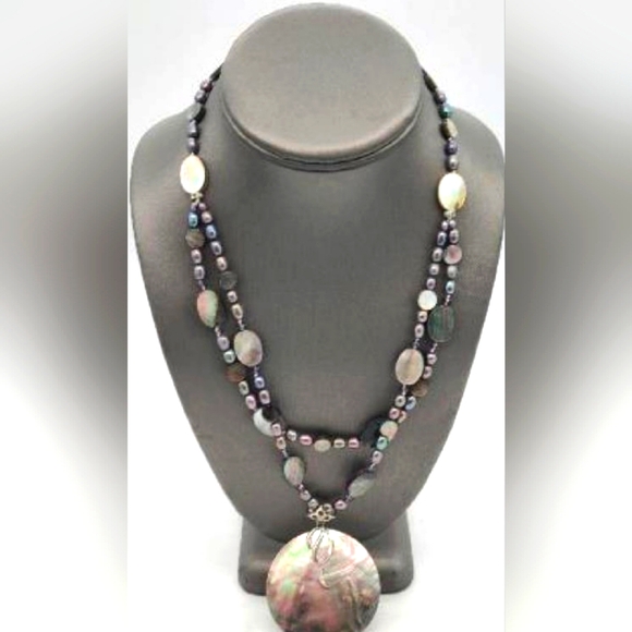 Designer Sterling Silver Abalone Shell Pearl Necklace - Picture 1 of 9